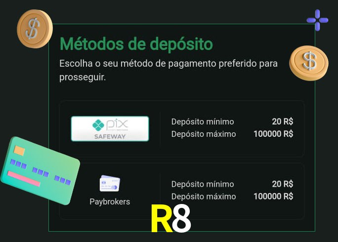O cassino R8 oferece uma grande variedade de métodos de pagamento